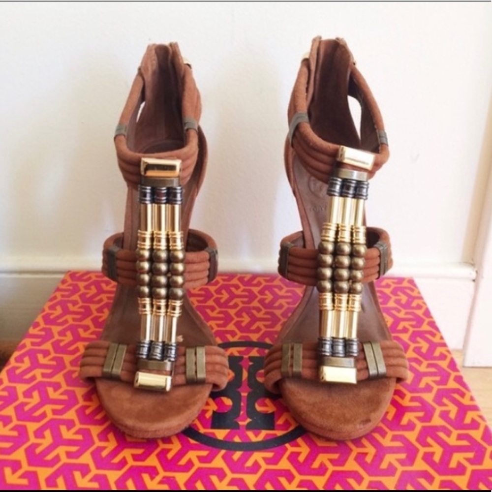 Tory Burch Brown and Gold Heels